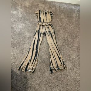 2 piece cotton tie-dye crop top and flare pants